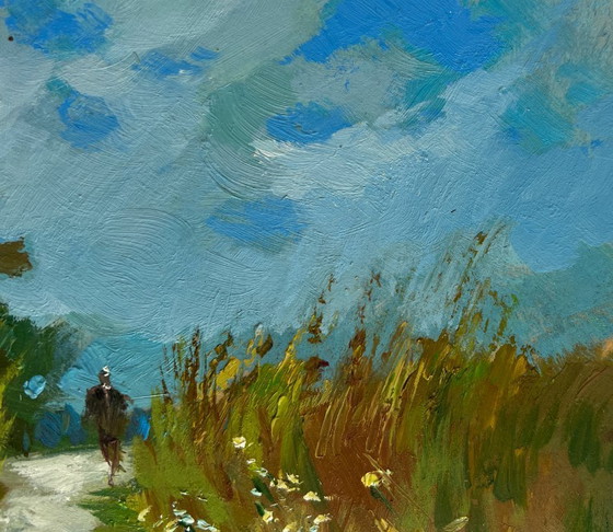 Image 1 of Original Oil Painting Summer Road Landscape A walk in the arms of nature