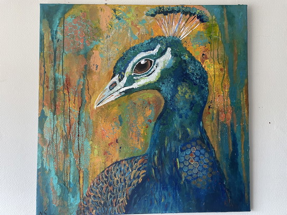 Image 1 of Mixed media painting peacock