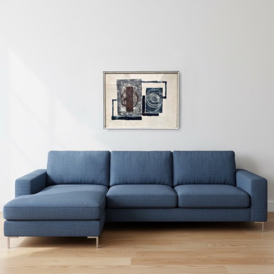 Image 1 of Abstrakter Druck in Burgunderrot und Blau, Mid-Century Modern, signiert