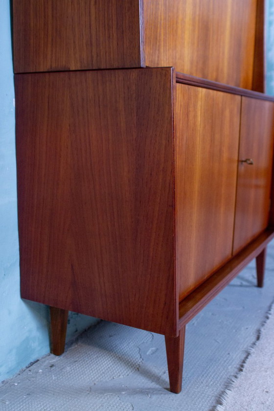 Image 1 of Vintage teakhouten secretaire, hoge kast, dressoir, dressoir, midden 20e eeuw