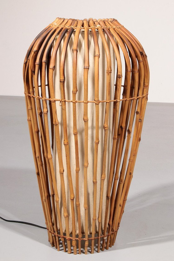 Image 1 of Midcentury Floor Lamp Rattan, Bamboo and Fabric Franco Albini, Italy 1960s