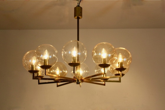 Lustre en laiton et verre, Kaiser Leuchten, Hollywood Regency (photo 4 sur 11)