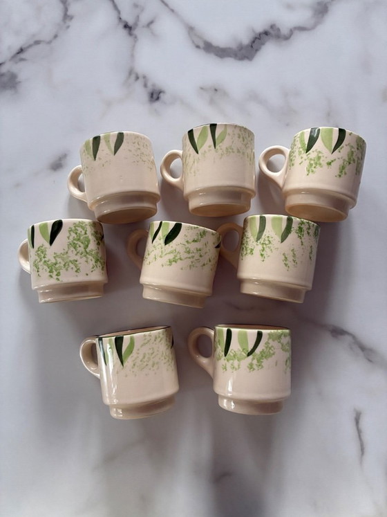 Image 1 of Set van 8 vintage keramische koffiekopjes met kersenmotief