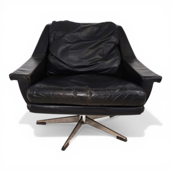 Image 1 of ESA 802 Black Leather Lounge Chair by Werner Langenfeld, 1970