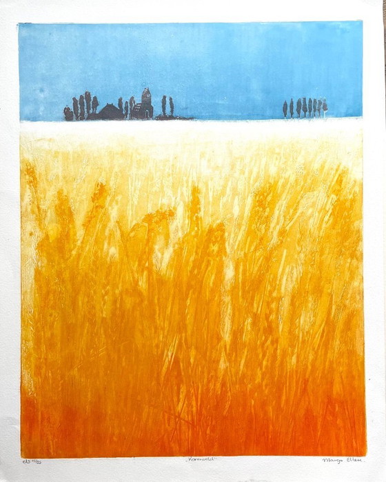 Image 1 of Weizenfeld. Farbradierung von Margo Ellen.