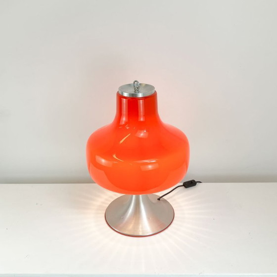Image 1 of Table lamp, glass shade with aluminum base, 1970s