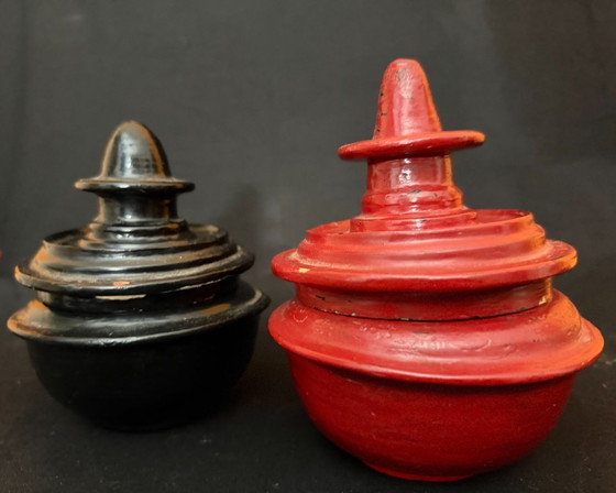Two Burmese Alms Bowls, Burmese Lacquerware, Decorative Objects, Bamboo, Black, Aziatisch (photo 9 of 13)