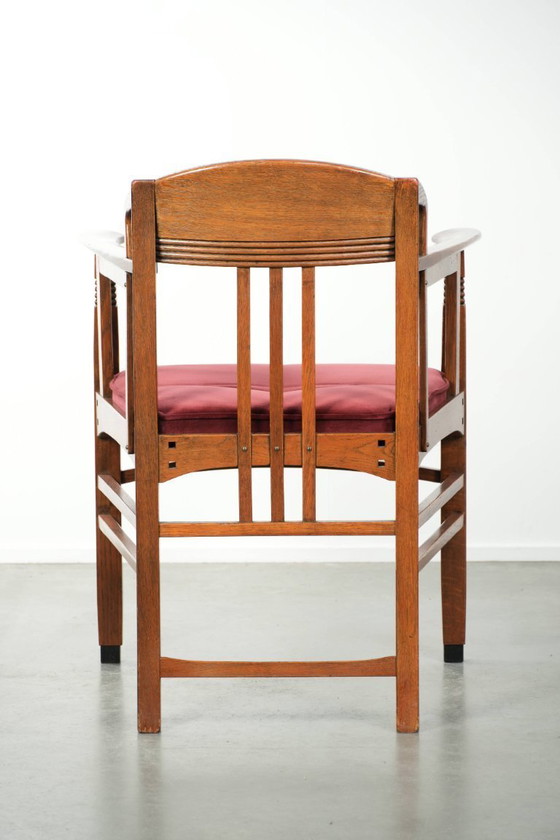 Image 1 of Chaise de salle à manger/chaise d'appoint Schuitema de style Art nouveau/Jugendstil avec revêtement en tissu rouge