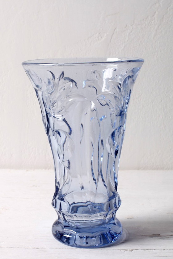 Image 1 of Rare Art Vintage Glass Blue Cut Glass Vase / Eda Glasbruk / Sweden / 1930s