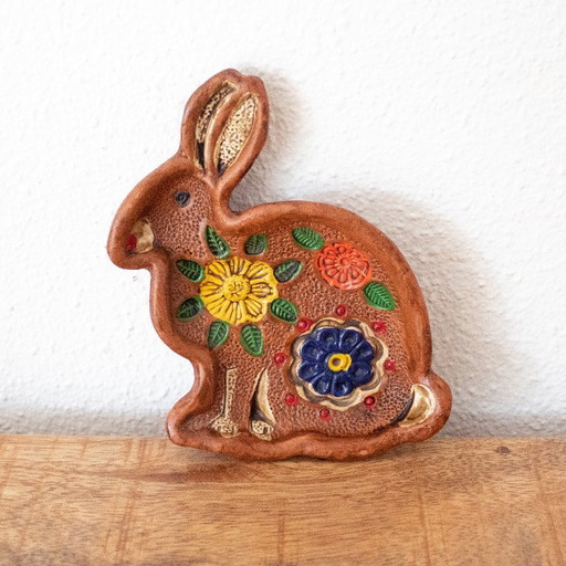 Bunte Keramikschale in Hasenform, signiert Ceramica Marquez
