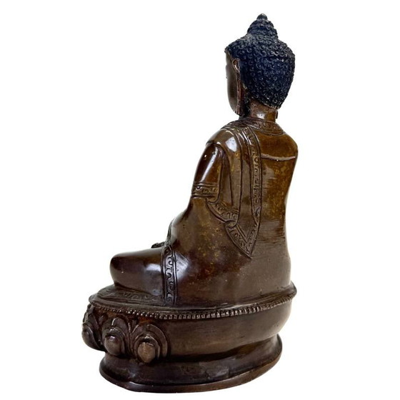 Antieke Nepalese Bronzen Medicijn Boeddha (Bhaisajyaguru) - 13cm - 800g – Beeldhouwkunst (photo 6 of 9)