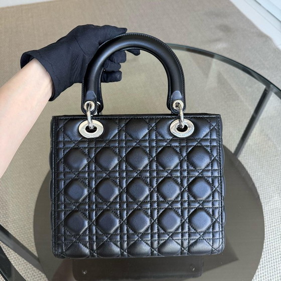 Image 1 of DIOR LADY MEDIUM - CANNAGE LAMBSKIN BLACK SILVER HARDWARE