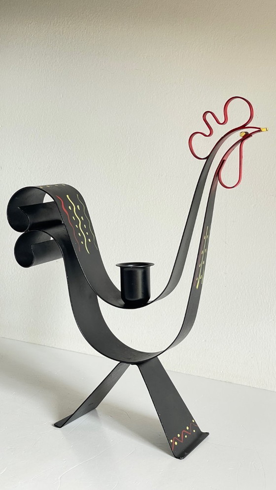 Image 1 of Vintage Swedish Rooster Shaped Metal Candlestick