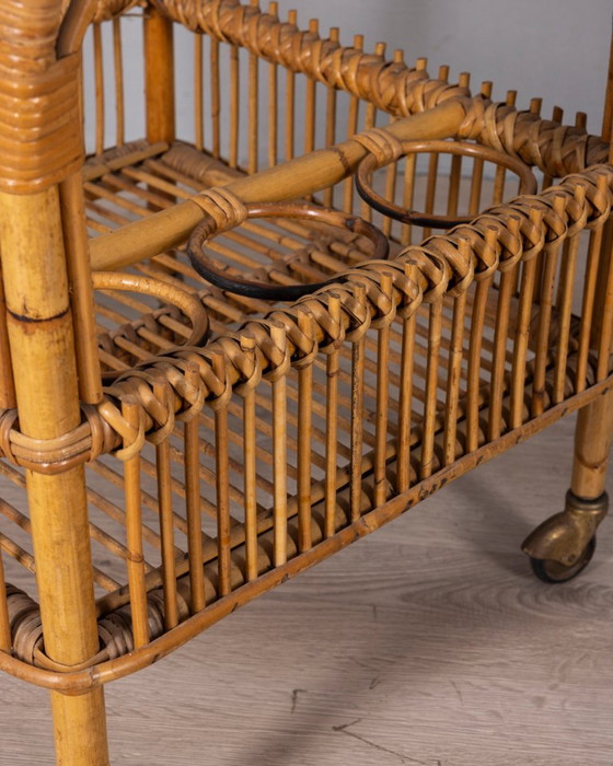 Chariot de bar vintage en bambou, design italien des années 1960 – Dessertes, Bamboo (photo 9 of 10)