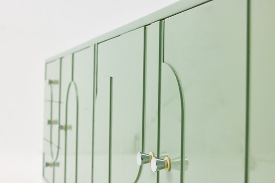 Vintage Sideboard, Wood, Relief, Pastel Green, High-Gloss Finish, 1970s (photo 14 of 15)
