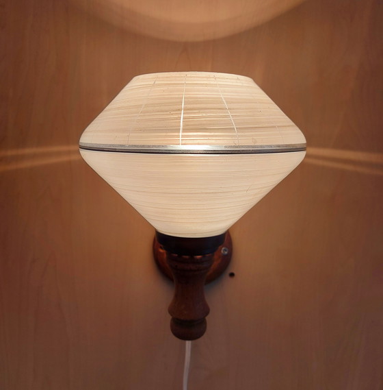 Image 1 of Vintage wall lamp made of wood and frosted glass from the 1960s.