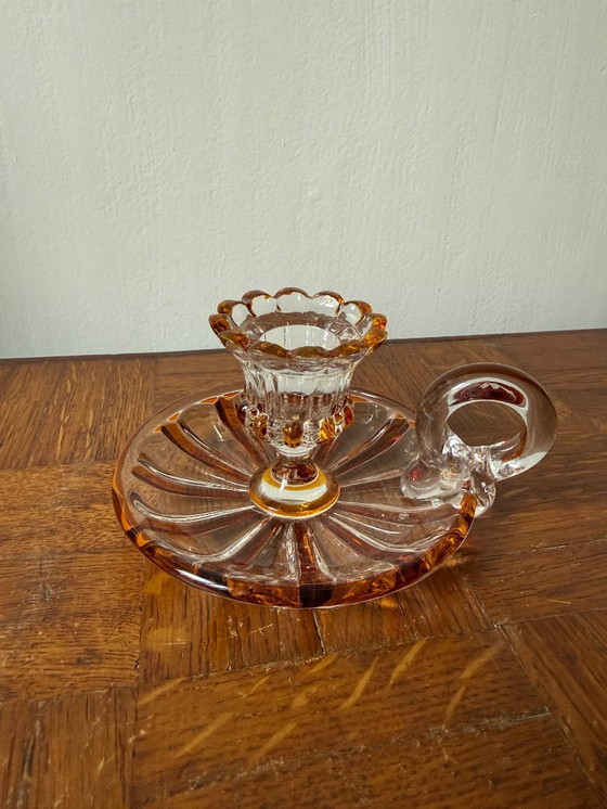 Image 1 of Bohemian Crystal Glass Hand Candlestick – Vintage Charm