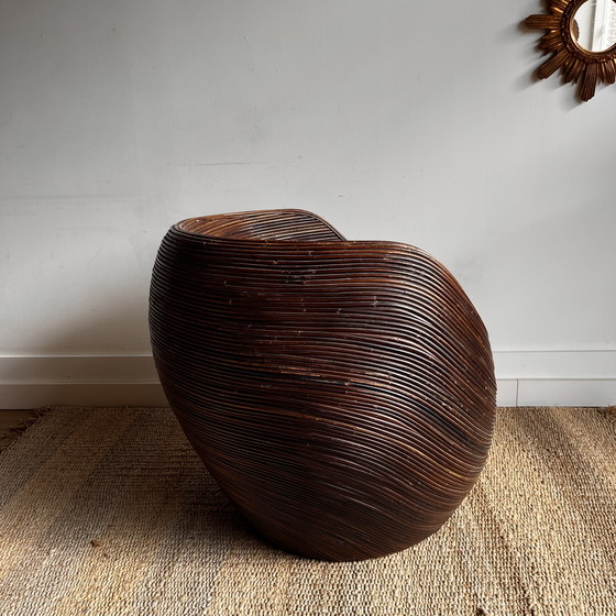 Image 1 of Sillón de ratán y bambú estilo Gabriella Crespi de mediados de siglo