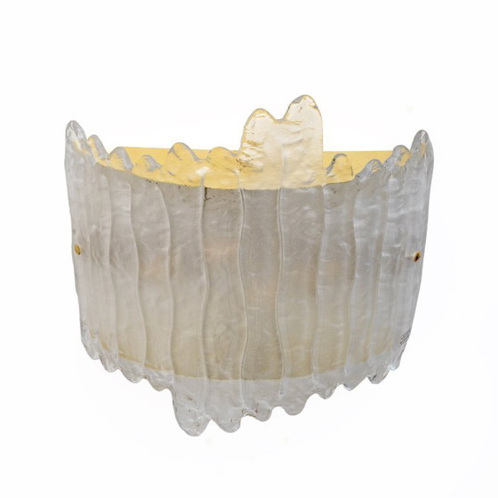 Image 1 of Par de apliques de pared modernos en cristal de Murano italiano y latón con forma de glaciar.