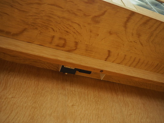 Danish Oak Bookcase by Henning Kjærnulf with Glass Doors and Geometric Panels, 1960s – Wood (photo 20 of 21)
