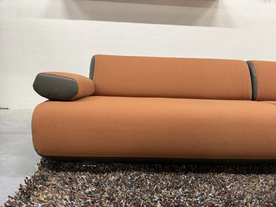 Image 1 of Leolux Guadalupe Corner Sofa with Hocker Tiempo fabric Green leather