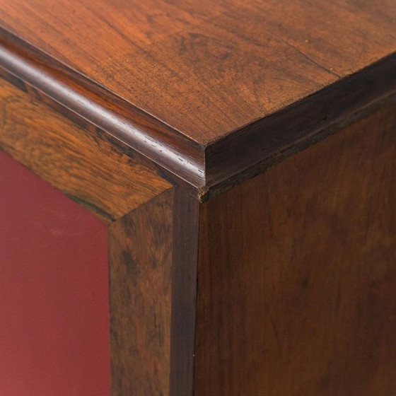 Image 1 of SCANDINAVISCH DRESSOIR IN HOUT MET DONKERROOD LEDER, VINTAGE, MODERN, JAREN 60