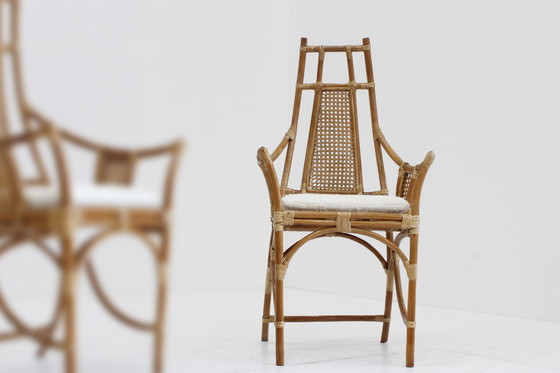 Image 1 of Fauteuils vintage en rotin avec coussins bouclés 1970
