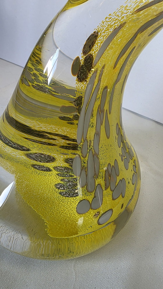 Image 1 of Sculpture de tête en verre d'atelier expressive – jaune avec murrine, faite à la main