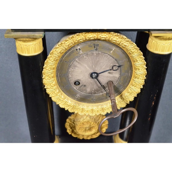 French Napoleon III Ebonized Wood Portico Mantel Clock, Circa 1860 – Brass (photo 13 of 13)