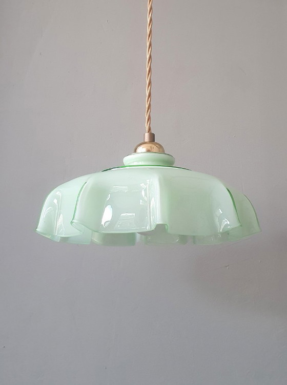 Vintage French Pendant Lamp - Pastel Green Opaline Glass. – Metal (photo 15 of 19)