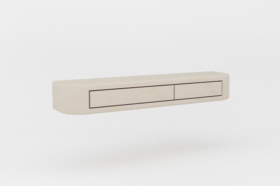 Image 1 of Moderne zwevende lade van gips met walnoothouten binnenkant Mortex