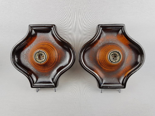 Set of 2 Pan Keramik wall lamps sconces brown