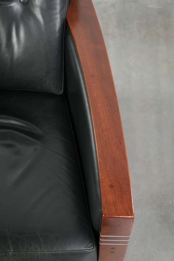 Image 1 of Fauteuil Schuitema modèle Frank, de la série Decoforma, en cuir de vachette noir de style Art déco.