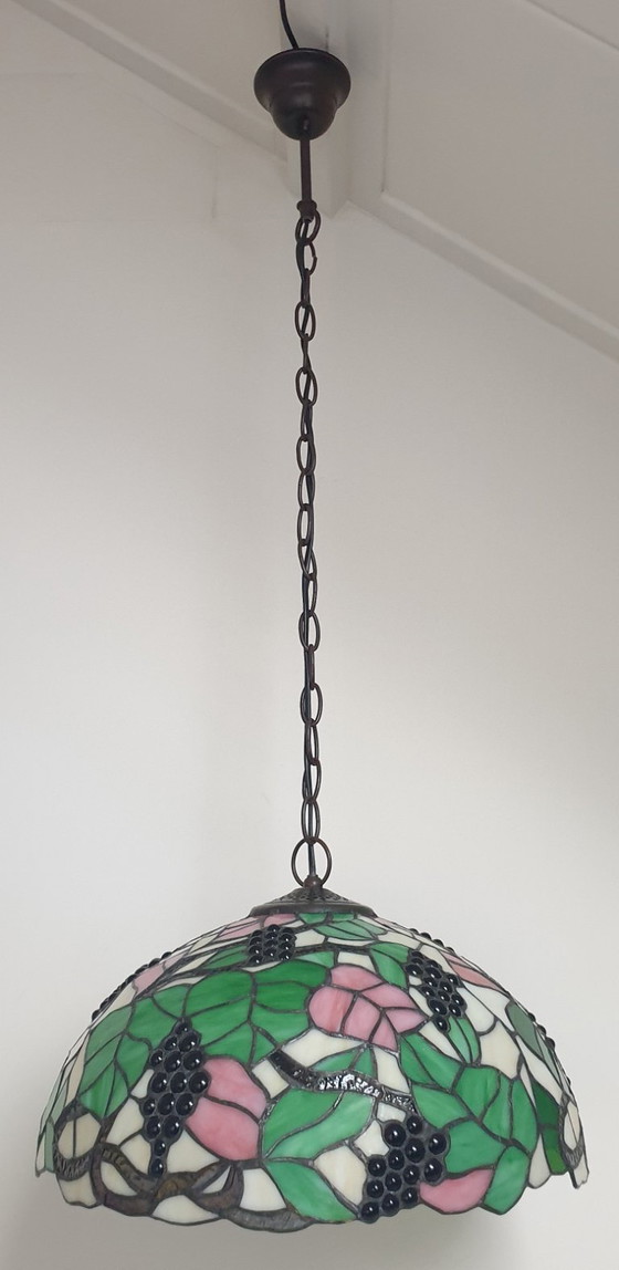 Image 1 of Large (40cm) Tiffany / stained glass grape pendant lamp