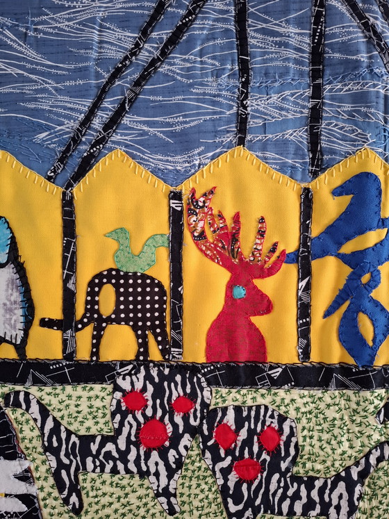 Image 1 of Textile artwork for wall or over table depicting Noah's Ark