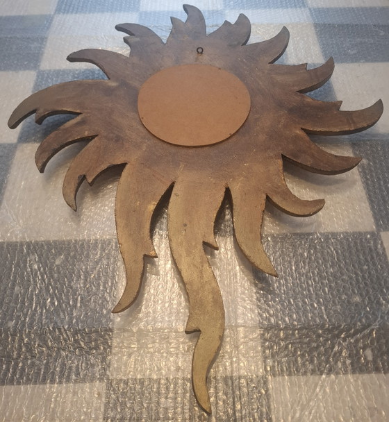 Image 1 of 80cm hoher Sonnenspiegel aus Holz von 1930. 14cm konvexes Glas. RARITÄT