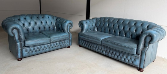 SET PRICE Vintage English Chesterfield sofa set – Seating area, Leather (photo 4 of 13)