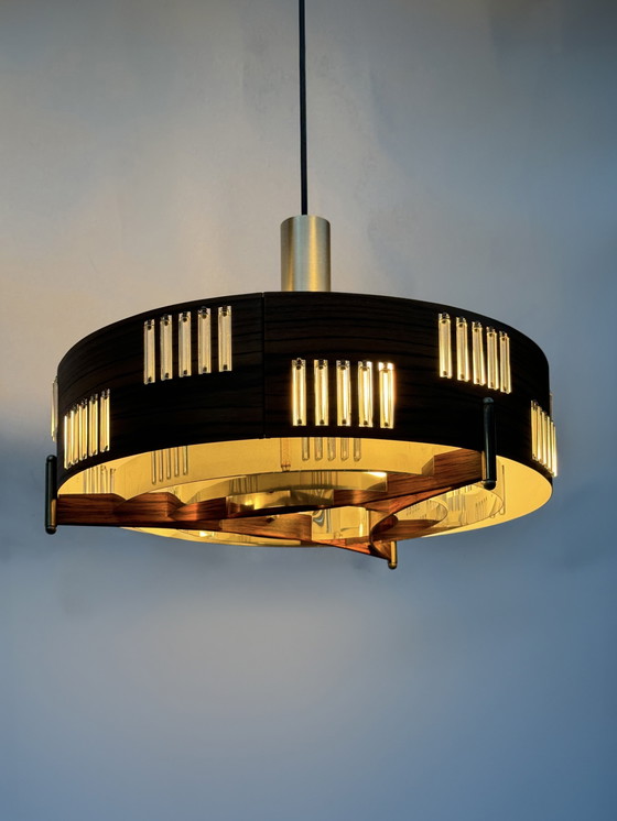 Image 1 of Mid Century Teak Pendant Lamp | Scandinavian German Design | 1960s 1970s MCM | Schmahl & Schulz Style