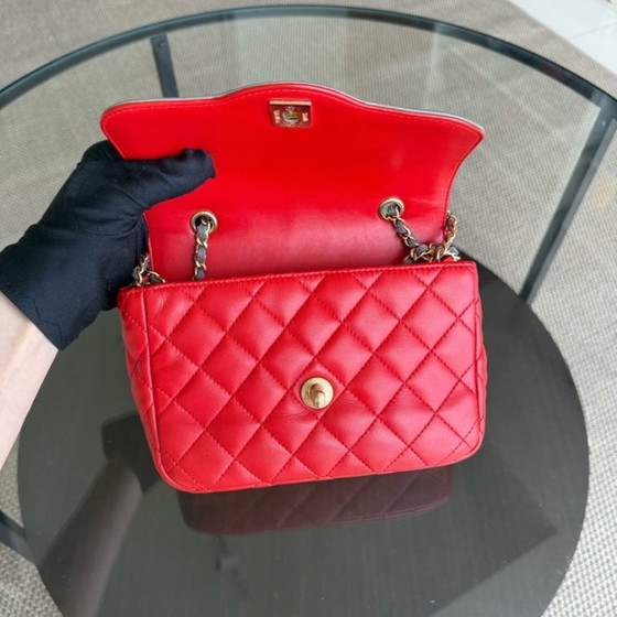 Image 1 of Chanel Seasonal Flap Two-Tone Quilted Lambskin Red Grey GHW No 23