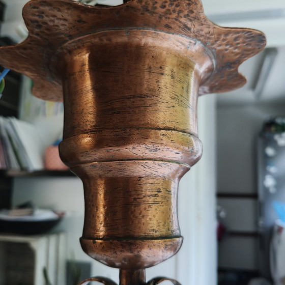 Image 1 of Vintage Copper Pendant Lamp with Etched Glass Shade