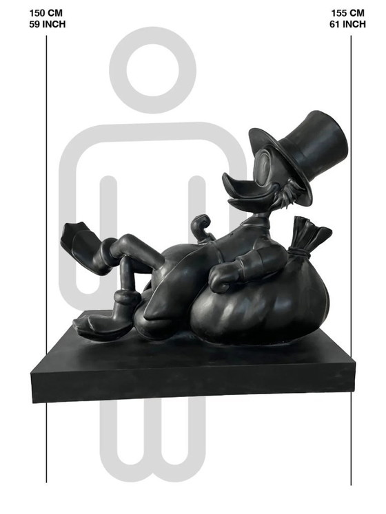 Image 1 of Fiberglass Sculpture - Duck with Money Cartoon Character - Black