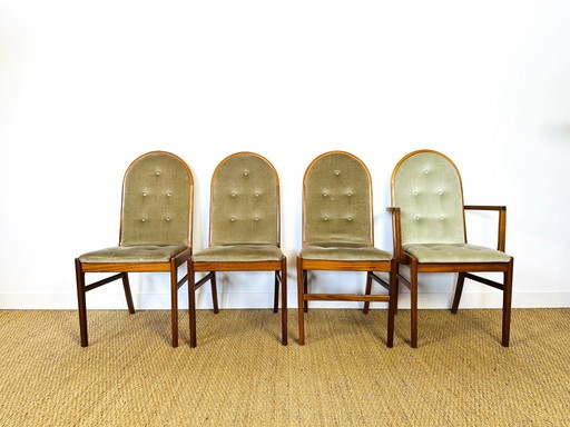 Set de 4 chaises de salle à manger vintage en noyer et velours vert par G-Plan, 1970