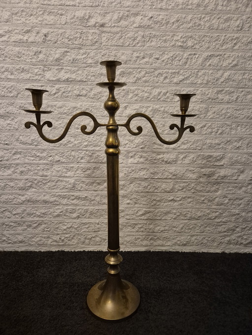 3 armige grote kandelaar koper/goudkleurig 