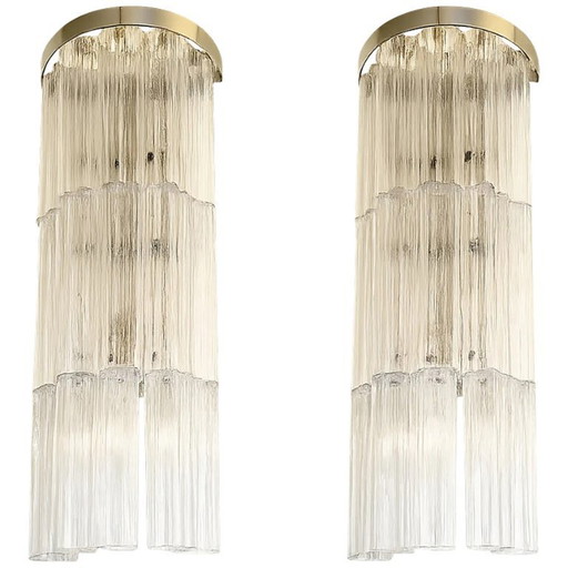 Pair of Contemporary Murano Glass Transparent Trunks Wall Sconces
