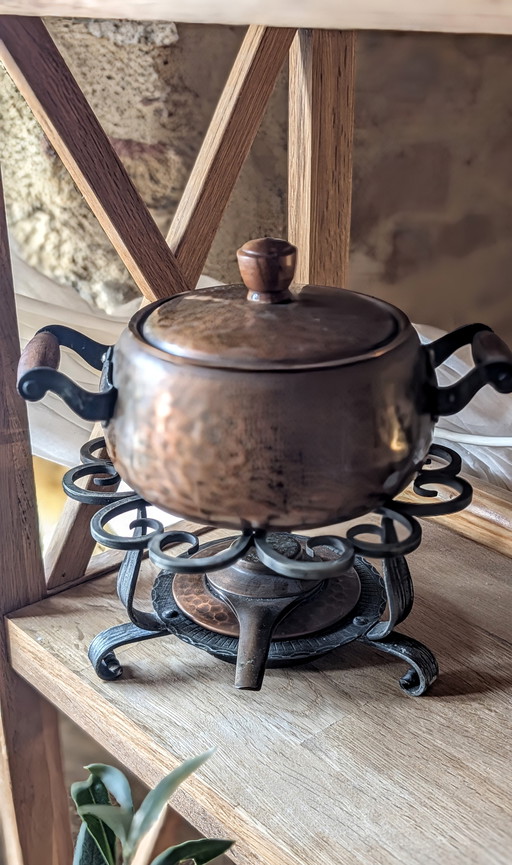 Set da fonduta NELSI in rame martellato, Souillac, Francia