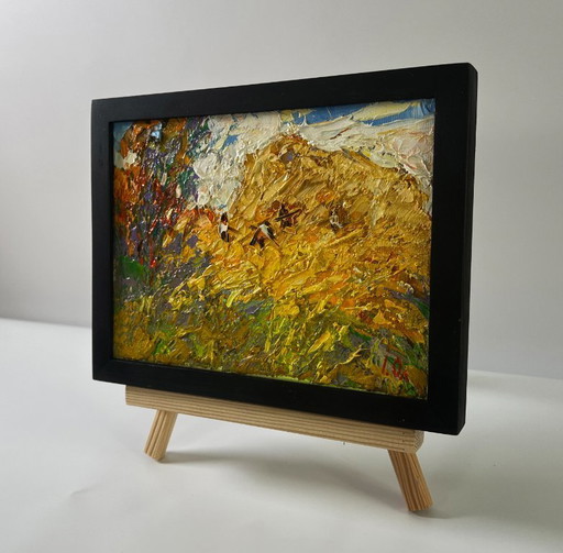 Original Oil Painting Rural Life Landscape In The Summer Field