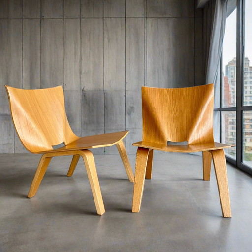 Unique Plywood Curved Oak Design Armchairs