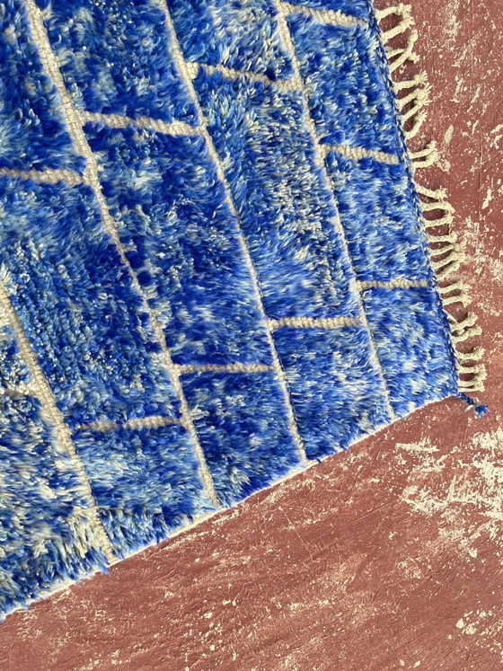 Tapis berbère marocain bleu roi 250x150 cm – motif géométrique – fait main – Laine, Coton, Modern (photo 9 of 10)