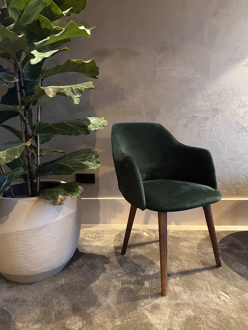 6 comfortabele eetkamerstoelen – pijnboompitgroen velours 