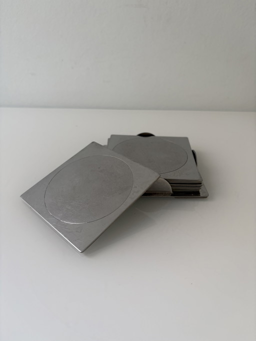 Ikea Groggy coasters (6 pieces) in holder – tafelaccessoires, rvs